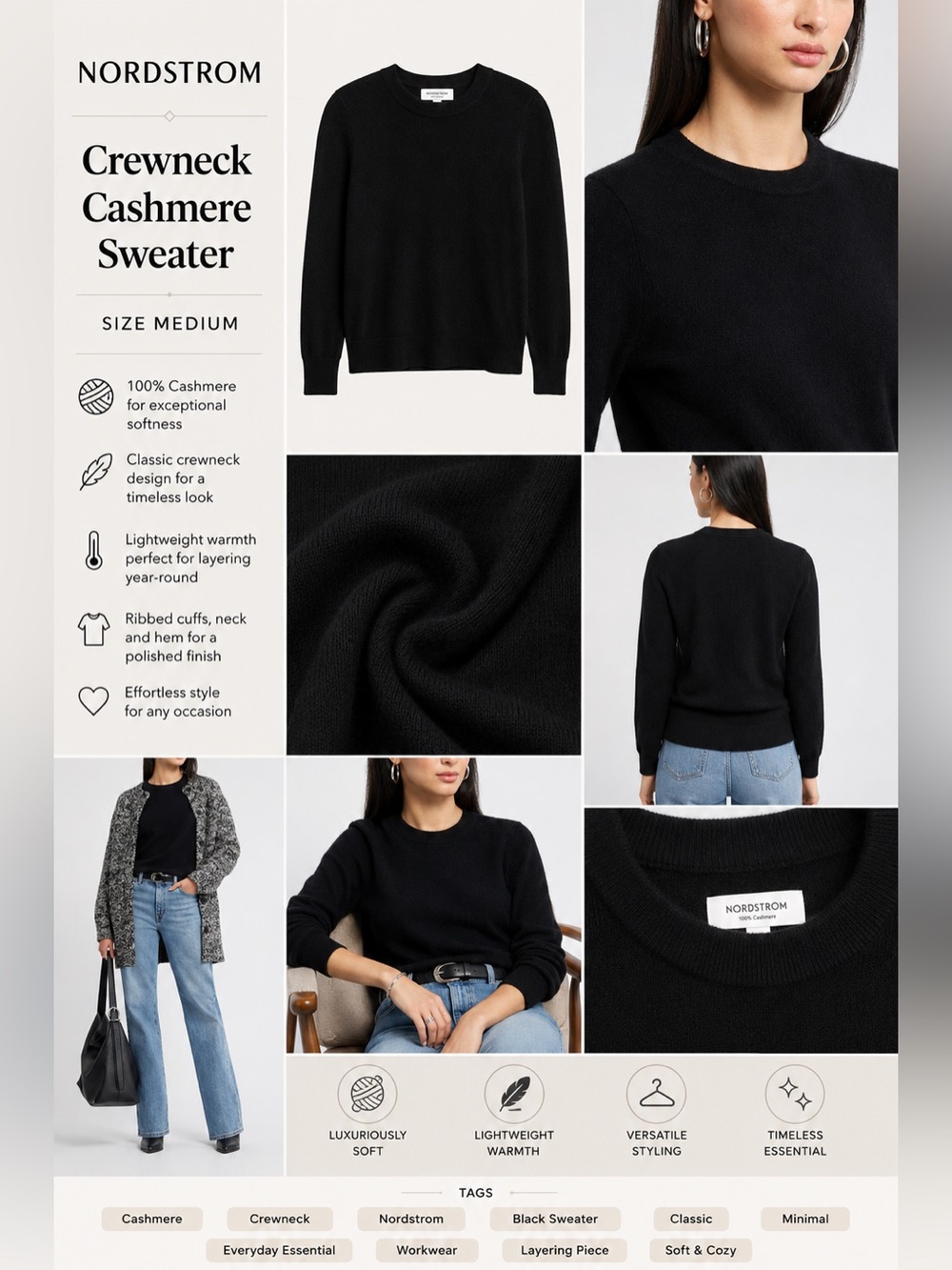 Nordstrom Crewneck Cashmere Sweater Size Medium